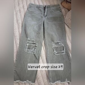 Vervet Olive Green Distressed Cropped Jeans